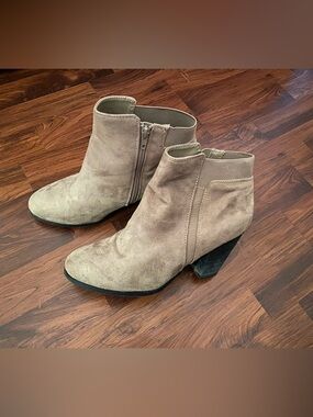 Women's Taupe Suede Ankle Booties with Block Heel